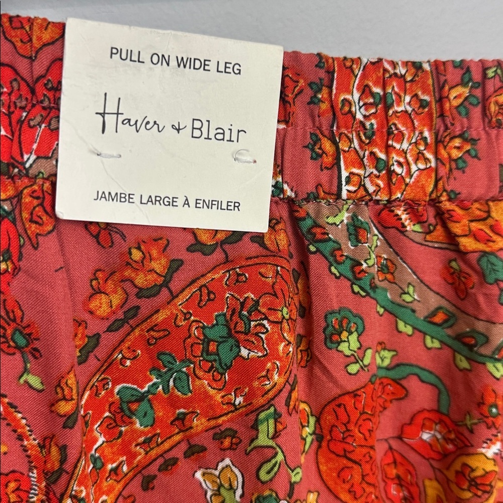 NWT Haver + Blair Wide Leg Orange Paisley Waist Tie Pull On Pants Sz XL - Picture 8 of 13